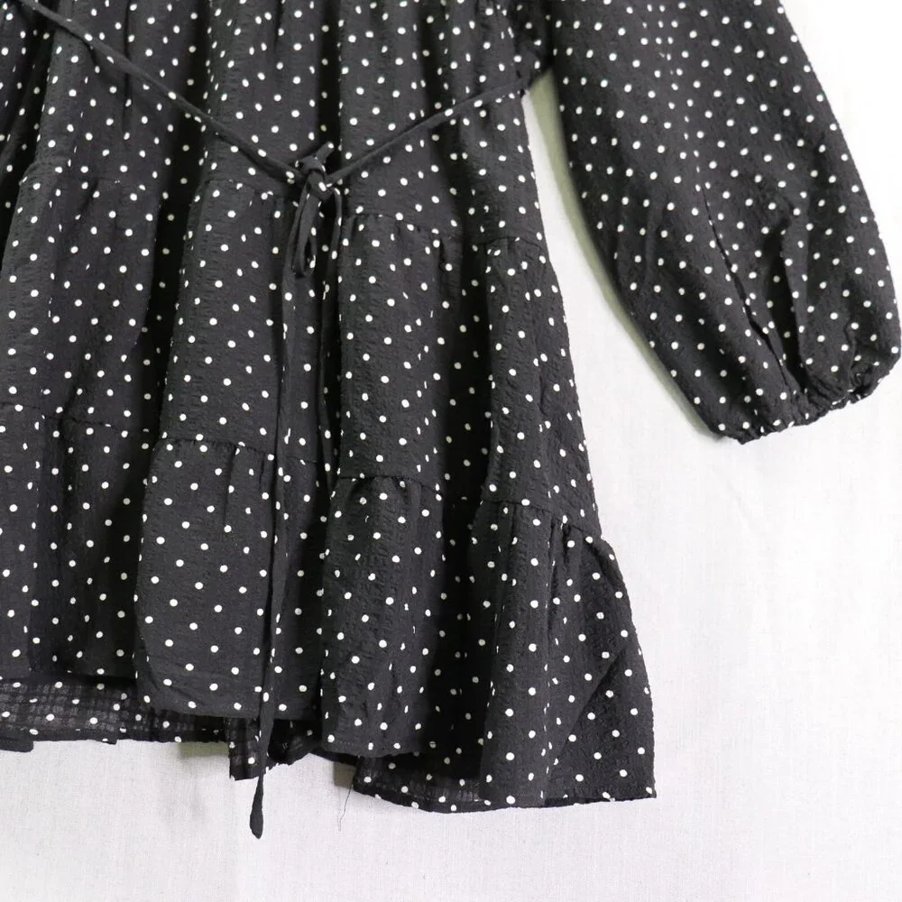 Draper James Polka Dot Ruffle Dress Women’s XXL Black White Long Sleeve Tiered - Picture 6 of 16